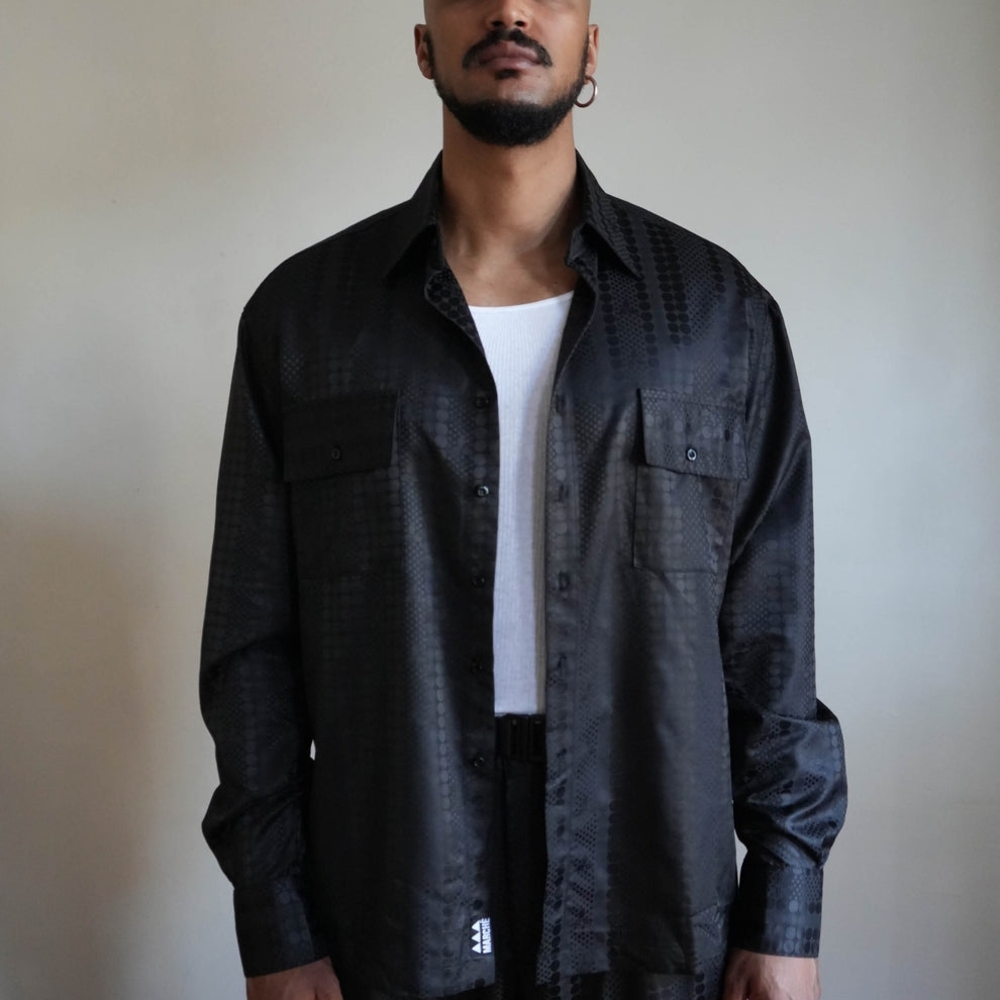Marche Rue Dix Gamble Noir Satin Jacquard Shirt/Pants - Picture 9 of 15